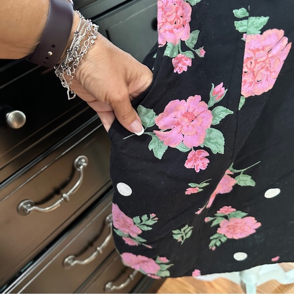 Free People Bom Bom Mini Dress | Black Floral Polka Dot Cutout Back | Size Small - Picture 7 of 13